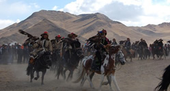Nomadic Horsemen With Golden Eagles Parading At Bayaan Olgi